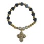 Bracelet dizainier sur élastique pour enfant avec grains en hématite cœur Ø 6 mm croix métal dorée.