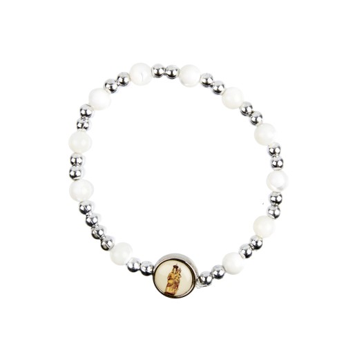 Bracelet dizainier sur elastique grains en nacre Ø 6 mm, a personnaliser avec une resine.