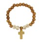 Bracelet sur élastique grains en bois et grains imprimes avec croix Ø 8 mm avec croix bois.