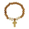 Bracelet sur élastique grains en bois et grains imprimes avec croix Ø 8 mm avec croix bois.