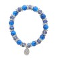 Bracelet sur elastique grains verre, facettes et strass, Ø 8 mm, avec croix.