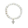 Bracelet sur elastique grains verre, facettes et strass, Ø 8 mm, avec croix.