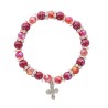 Bracelet sur elastique grains verre, facettes et strass, Ø 8 mm, avec croix.