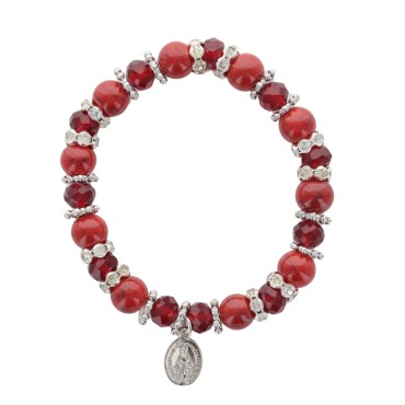 Bracelet sur elastique grains verre, facettes et strass, Ø 8 mm, avec croix.