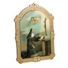 Cadre en bois a suspendre avec liseret dore H. 14 x 10,5 cm  image collee, plusieurs saints.