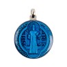 Medaille metal couleur argentee de saint Benoit avec resine bleue sur les 2 faces, plusieurs tailles.