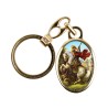 Porte-cles en metal couleur doree H. 3,8 cm avec resine couleur des saints.