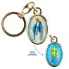 Porte-cles en metal couleur doree H. 3,8 cm avec resine couleur des saints.