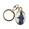 Porte-cles en metal couleur doree H. 3,8 cm avec resine couleur des saints.