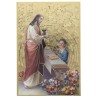 Cadre en bois à suspendre, finition feuille d’or – H. 15 x 10 cm, image collée, plusieurs saints.