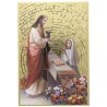 Cadre en bois à suspendre, finition feuille d’or – H. 15 x 10 cm, image collée, plusieurs saints.