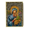 Cadre en bois à suspendre, finition feuille d’or – H. 15 x 10 cm, image collée, plusieurs saints.