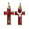 Croix de cou double face Colombe / PAX, en métal doré, émaillée 2 couleurs – Hauteur 3,5 cm