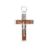Croix de cou en bois sertie de métal avec Christ couleur argentée H. 3,5 cm.