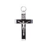 Croix de cou en bois sertie de métal avec Christ couleur argentée H. 3,5 cm.