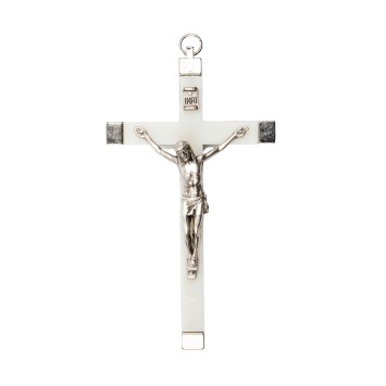 Crucifix métal couleur argentée fluorescent avec Christ métal.