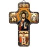 Croix icone en bois avec surimpression en relief dorée/argentée 12x18 cm, plusieurs saints