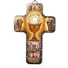 Croix icone en bois avec surimpression en relief dorée/argentée 12x18 cm, plusieurs saints