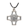 Pendentif sur cordon + fermoir, croix avec médaille saint Benoit 2,4 cm.