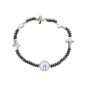Bracelet sur élastique grains hématite Ø 3 mm et croix avec croix médaille résine VM