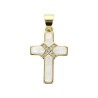 Croix de cou en nacre avec pierres OZ sertie sur métal couleur dorée H. 2 cm.