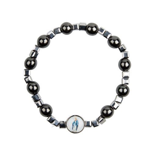 Bracelet dizainier sur élastique grains en hématite Ø 8 mm, résine V Miraculeuse.