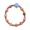 Bracelet dizainier sur élastique pour enfant avec grains bois d'olivier Ø 6 mm médaille résine de la Vierge Miraculeuse.