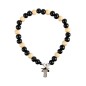 Bracelet dizainier sur corde grains bois noirs et blancs, Ø 8 mm avec fermoir et croix métal.