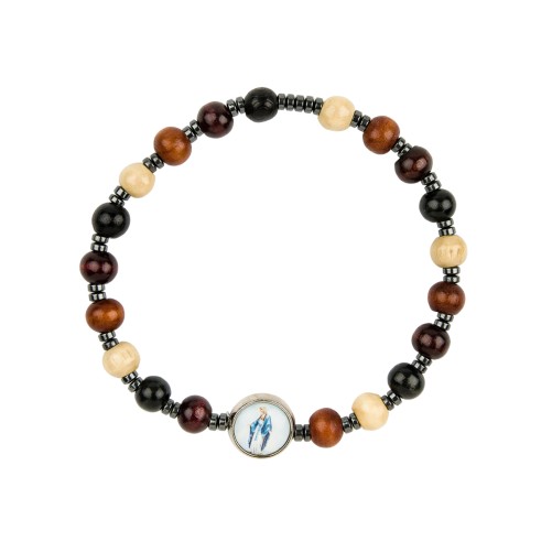 Bracelet sur élastique grains bois couleurs assorties, Ø 8 mm, résine V Miraculeuse.