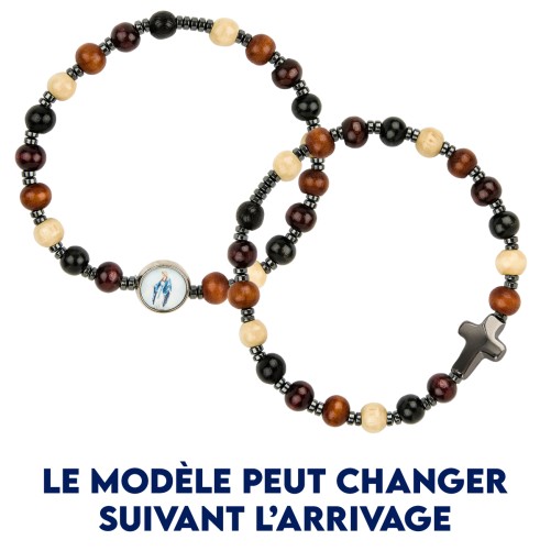 Bracelet sur élastique grains bois couleurs assorties, Ø 8 mm, résine V Miraculeuse.