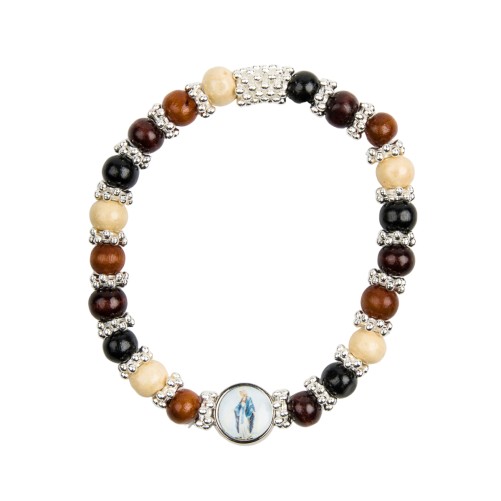 Bracelet sur elastique grains bois couleurs assorties et strass, Ø 8 mm, a personnaliser avec une resine.