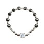 Bracelet dizainier sur elastique grains en hematite Ø 8 mm et coupelles couleur argentee, a personnaliser avec une resine.