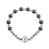 Bracelet dizainier sur elastique grains en hematite Ø 8 mm et coupelles couleur argentee, a personnaliser avec une resine.