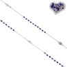Collier chaine couleur argentée L. 50 cm avec croix et médaille V.Miraculeuse, grains semi cristal Ø 3 mm, livre boite.