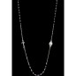 Collier chaine couleur argentée L. 50 cm avec croix et médaille V.Miraculeuse, grains semi cristal Ø 3 mm, livre boite.