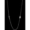 Collier chaine couleur argentée L. 50 cm avec croix et médaille V.Miraculeuse, grains semi cristal Ø 3 mm, livre boite.