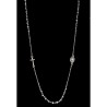 Collier chaine couleur argentée L. 50 cm avec croix et médaille V.Miraculeuse, grains semi cristal Ø 3 mm, livre boite.