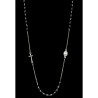 Collier chaine couleur argentée L. 50 cm avec croix et médaille V.Miraculeuse, grains semi cristal Ø 3 mm, livre boite.