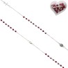 Collier chaine couleur argentée L. 50 cm avec croix et médaille V.Miraculeuse, grains semi cristal Ø 3 mm, livre boite.