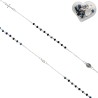 Collier chaine couleur argentée L. 50 cm avec croix et médaille V.Miraculeuse, grains semi cristal Ø 3 mm, livre boite.