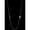 Collier chaine couleur argentée L. 50 cm avec croix et médaille V.Miraculeuse, grains semi cristal Ø 3 mm, livre boite.