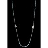 Collier chaine couleur argentée L. 50 cm avec croix et médaille V.Miraculeuse, grains semi cristal Ø 3 mm, livre boite.