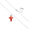 Collier avec croix en pierre naturelle H 2.4 cm sur chaine maille forcat en acier inoxydable L. 45 cm ajustable