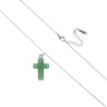 Collier avec croix en pierre naturelle H 2.4 cm sur chaine maille forcat en acier inoxydable L. 45 cm ajustable
