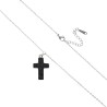 Collier avec croix en pierre naturelle H 2.4 cm sur chaine maille forcat en acier inoxydable L. 45 cm ajustable