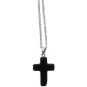 Collier avec croix en pierre naturelle H 2.4 cm sur chaine maille forcat en acier inoxydable L. 45 cm ajustable