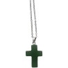 Collier avec croix en pierre naturelle H 2.4 cm sur chaine maille forcat en acier inoxydable L. 45 cm ajustable
