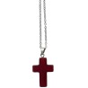 Collier avec croix en pierre naturelle H 2.4 cm sur chaine maille forcat en acier inoxydable L. 45 cm ajustable