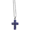 Collier avec croix en pierre naturelle H 2.4 cm sur chaine maille forcat en acier inoxydable L. 45 cm ajustable