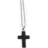 Collier avec croix en pierre naturelle H 2.4 cm sur chaine maille forcat en acier inoxydable L. 45 cm ajustable
